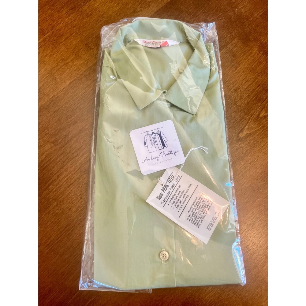 Kresge Vintage 60s Shirt Womens 38 Green New NOS Deadstock Permanent Press Mod